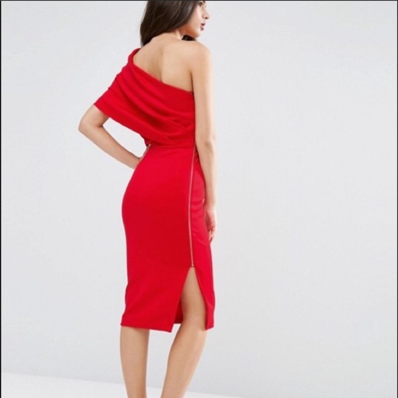 Red One Shoulder Dress - Picture 4 of 6